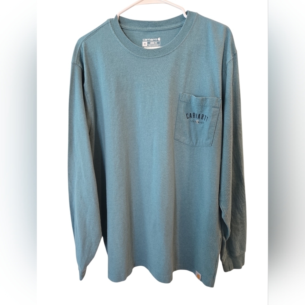 CARHARTT TRADEMARK LONG SLEEVE LOOSE FIT DOUBLE -SIDED GRAPHIC -T. SIZE MEDIUM.